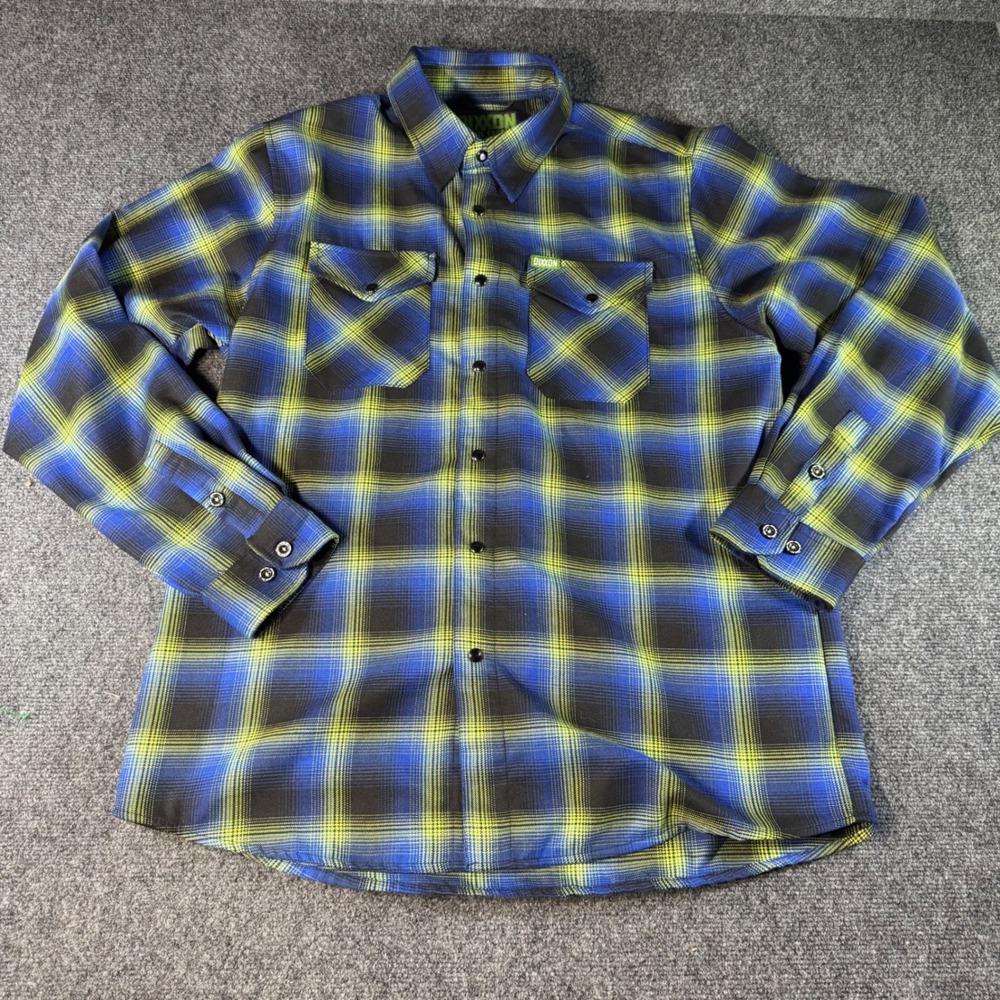 Dixxon Flannel The Gill-Man Universal Monsters Plaid Shirt Blue Yellow Mens L